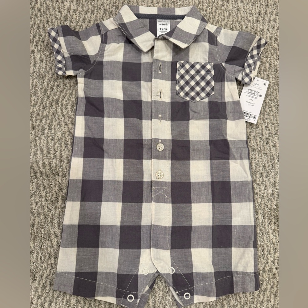 NWT Carters Plaid Baby Romper sz 12M
